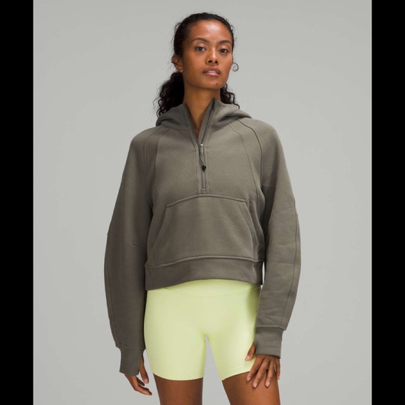 lululemon athletica Tops - Lululemon NWT Scuba Oversized 1/2 Zip Hoodie Grey Sage Sz M/L